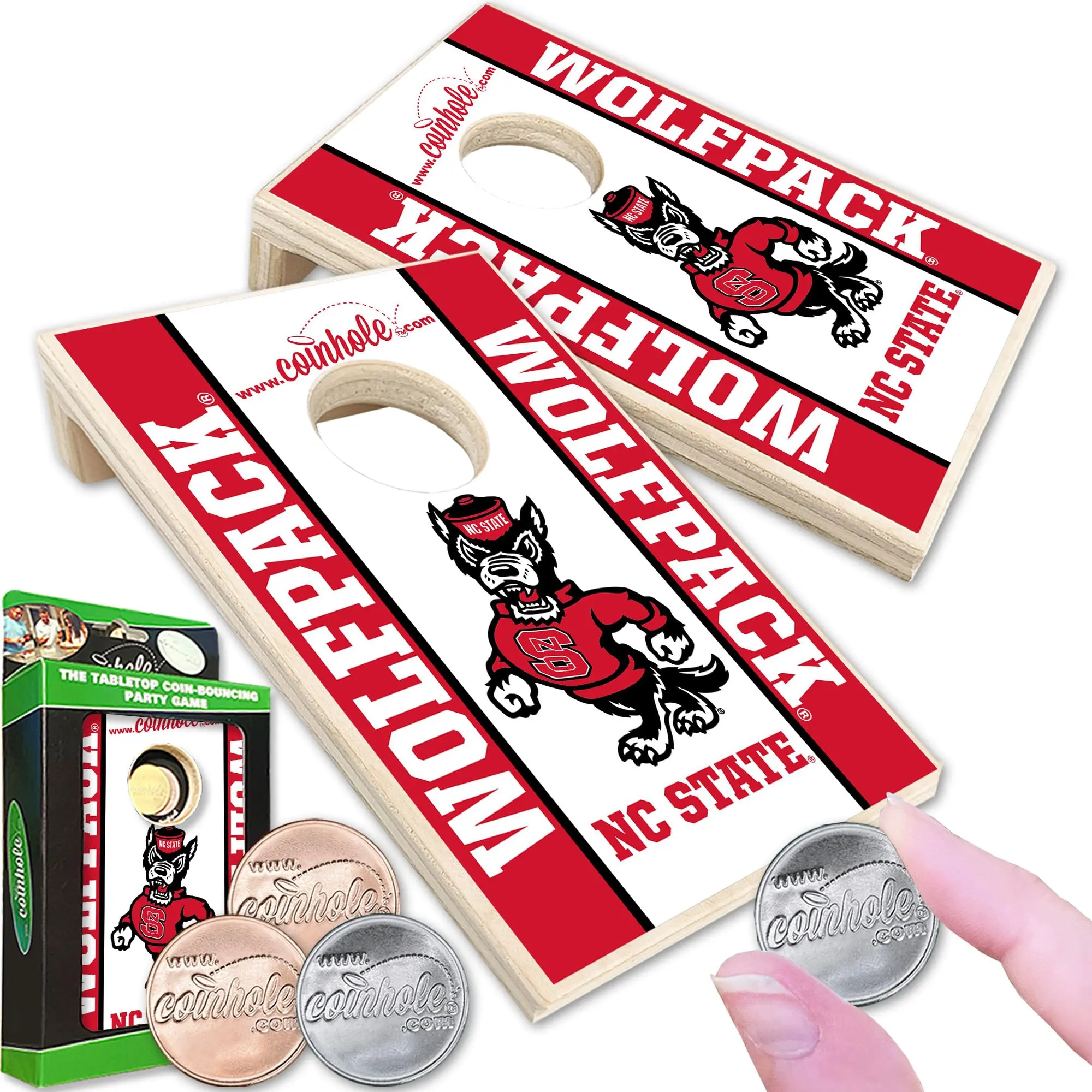 North Carolina State Wolfpack Tabletop Football Cornhole Game Set | College-Themed Mini Board Game with Coins