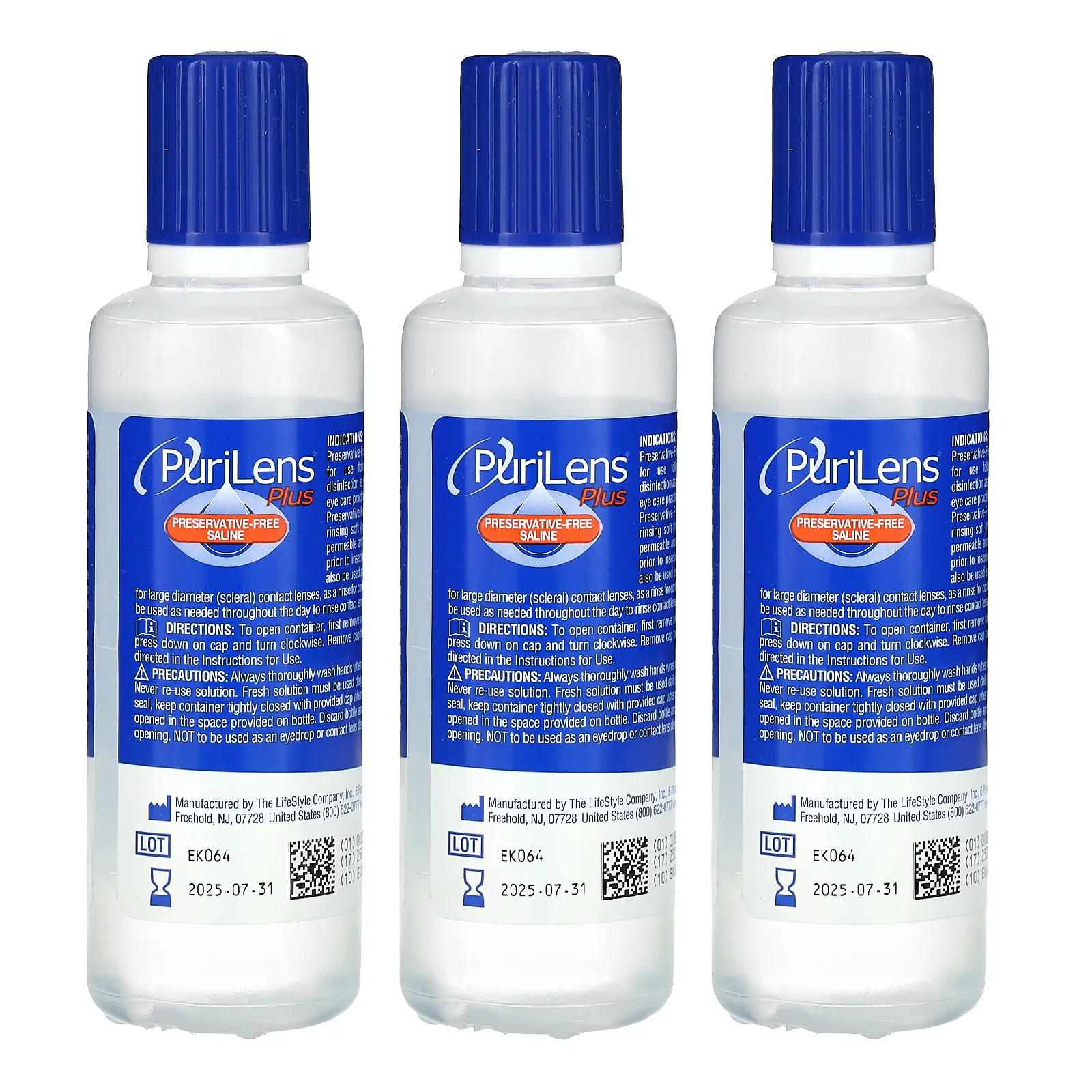 Purilens Plus Preservative-Free Saline, 3 Bottles, 4 fl oz (120 ml) Each | HSA/FSA Eligible