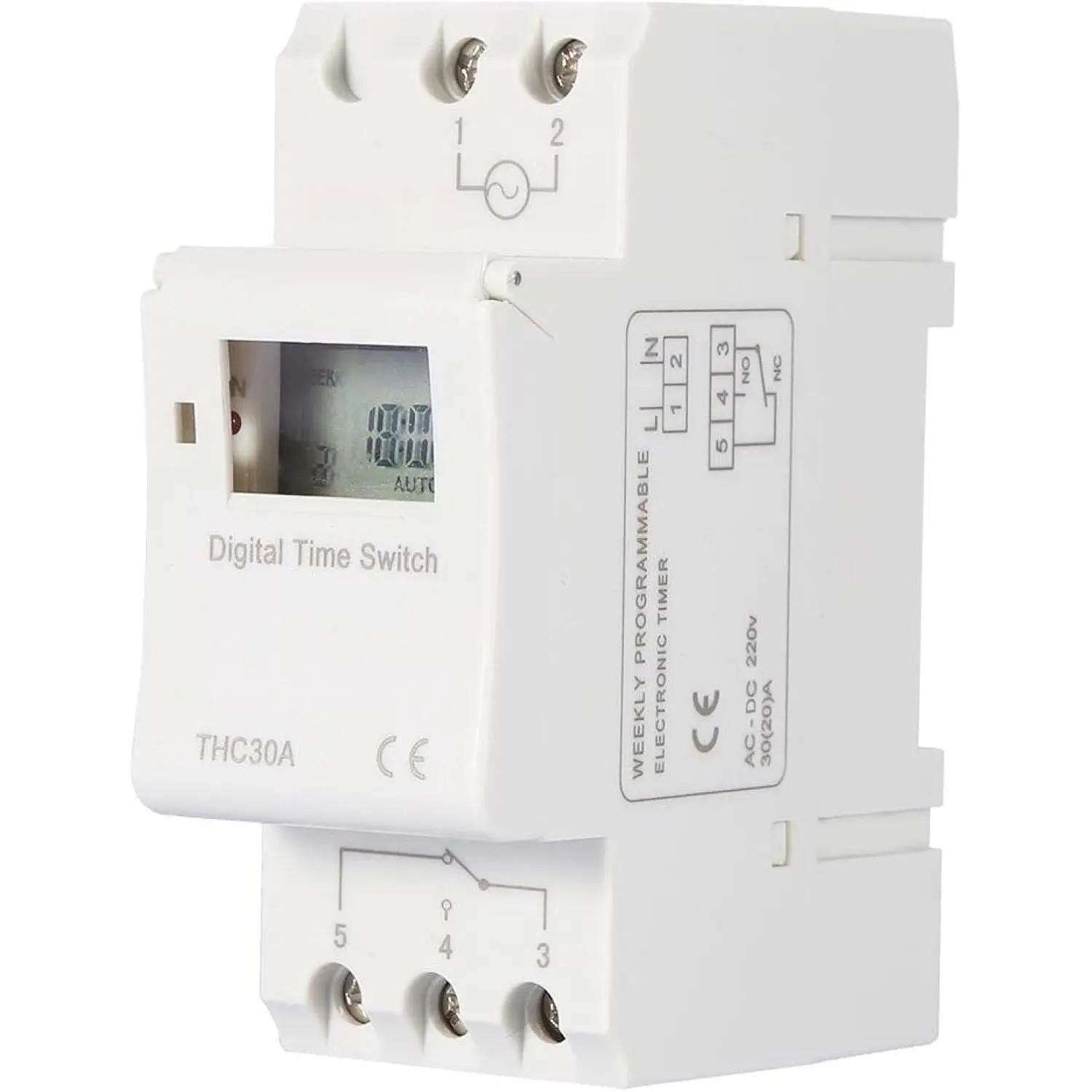 Programmable Digital Timer Switch, 30A DIN Rail Mount THC Relay for Street Lighting and Industrial Automation, Time Control with Precision Scheduling