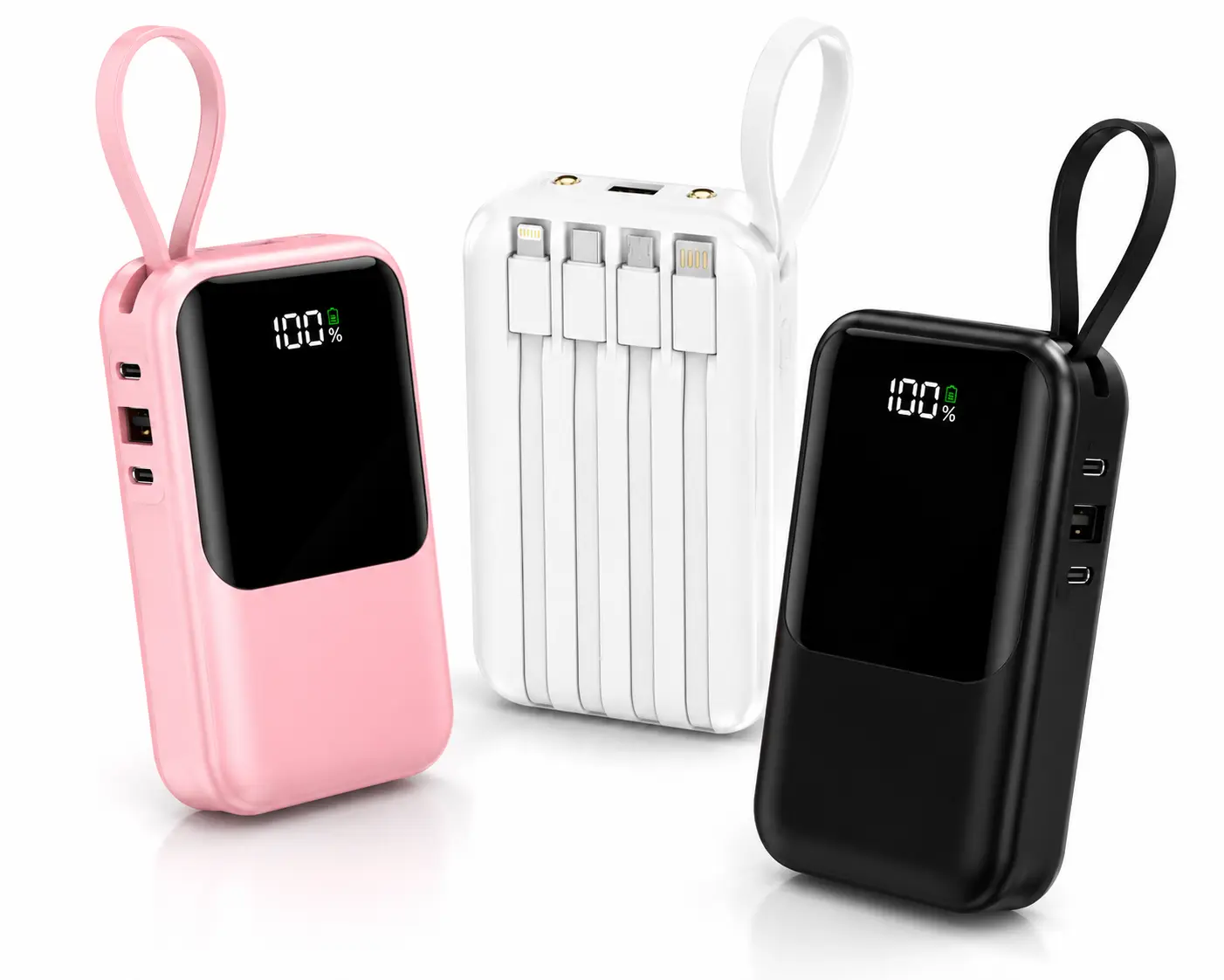 2026 New Model Fast Charging  With Built-In Cable 10000mAh Mini Power Bank 5W-2OW Fast Charge Portable Mobile Charger Slim And Portable Charger With LED Display Small External Battery Pack For Phone Charging Comes With Charging Cable Large Capacity Compac