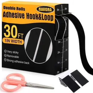 Navona 30Ft x 1 Inch Hook and Loop Strips with Adhesive – 2 Rolls Heavy Duty Hook and Loop Tape with Backing for Home, Office, School, and Crafting Projects, Black