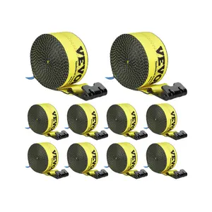 【DealsForYouDays】VEVOR High Strength Carbon Structural Steel Truck Straps (10 Pack, Yellow) - 4"x30', 6000lb Load Capacity, 18000 lbs Break Strength, Flat Hooks, Rainproof Coating, 47.6 lbs Unit Weight, Flatbed Tie Downs for Trailer Cargo Hauling