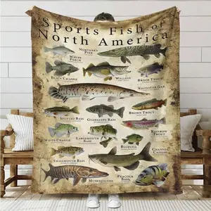 Fishing Blanket, Fishing Enthusiasts Blanket, Unique Fisherman Gifts, Fun Fish Facts Bass Fishing Gift for Boys, Dad, Grandpa Men