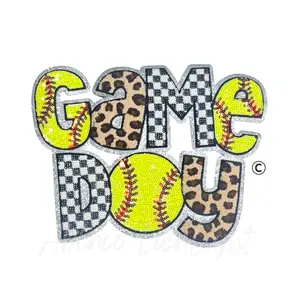 Softball Game Day Checkered Cheetah Sequins Patch - Large