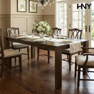 HNY Wooden Dining Table, 63" Large Kitchen Long Table, Mid Century Rectangular Dinner Table for 4 to 6 People with Wood Legs for Dining Room Farmhouse, Brown
