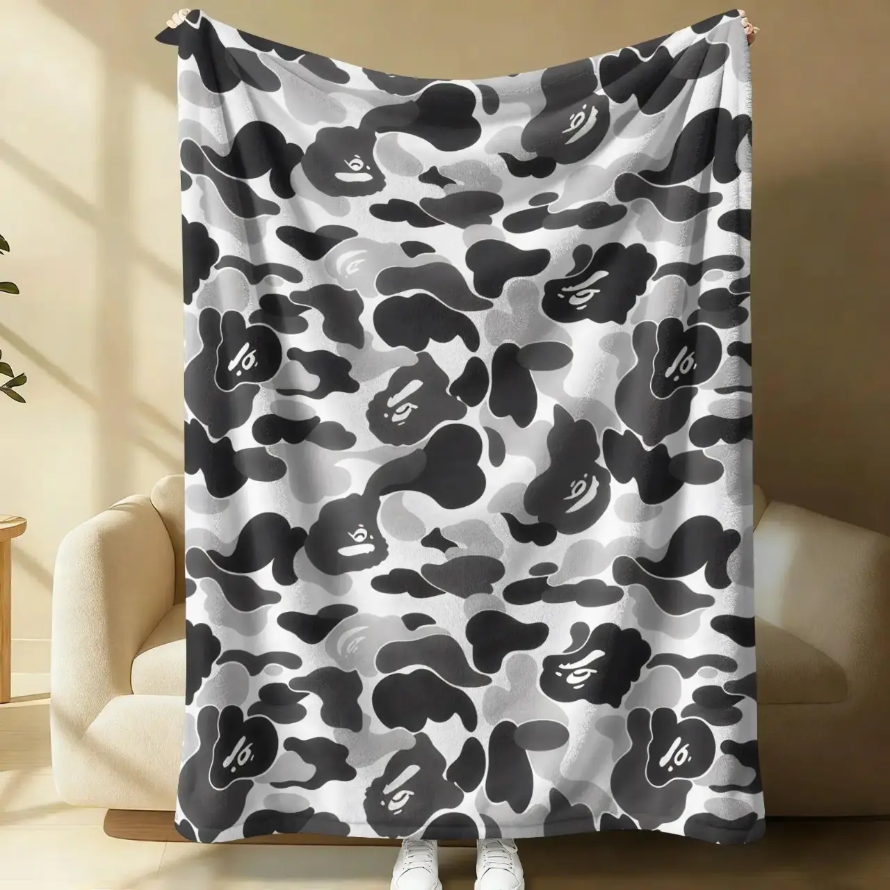 BAPE ABC Camo Shark Streetwear Throw Blanket Soft Cozy Plush Flannel Fleece Bed Blanket for Kids Teens Adults, Lightweight Warm Blanket for Couch Sofa Bedroom Decor, Dorm Room Hypebeast Gifts Birthday Gifts Holiday Gifts