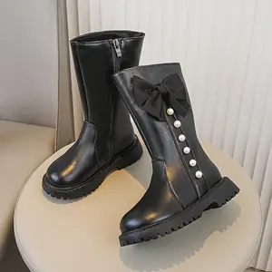 Girls' Knee-Boots Autumn And Winter, Soft-Soled Breathable Shoes in Beige And Black Little Princesses.