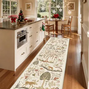 Vintage Bohemian Kitchen Boho Runner Rug, Fall Winter Home Decor, Christmas Carpet, Pet Friendly Non-Slip Mat, Soft Plush Foot Pad