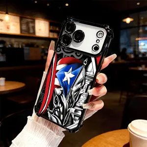 Puerto Rico Flag Graphic Four Comer Ant-Fall Phone Case Transparent Electroplated Protective Cover for iPhone 17 16 Pro Max 15 Air Plus 14 13 12 11E