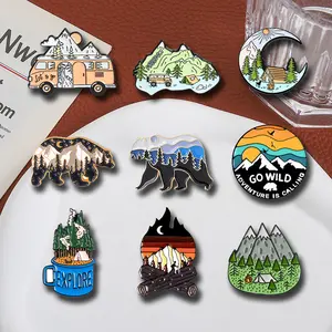 9pcs Package combination travel fun camping flame backpack denim clothes accessories pin badge