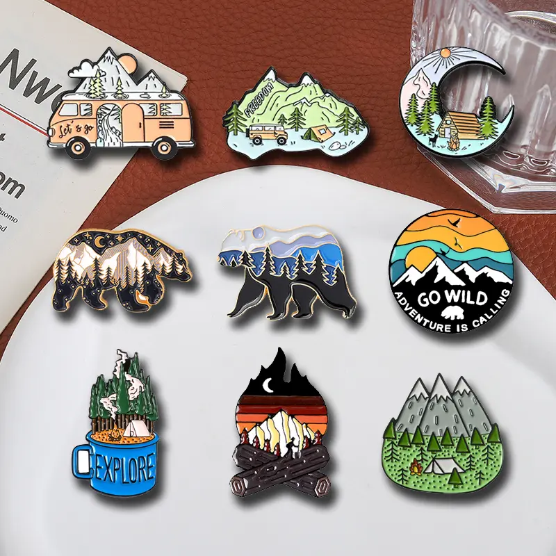 9pcs Package combination travel fun camping flame backpack denim clothes accessories pin badge