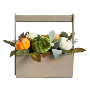 10” Fall Pumpkin Artificial Autumn Arrangement in Wood Basket