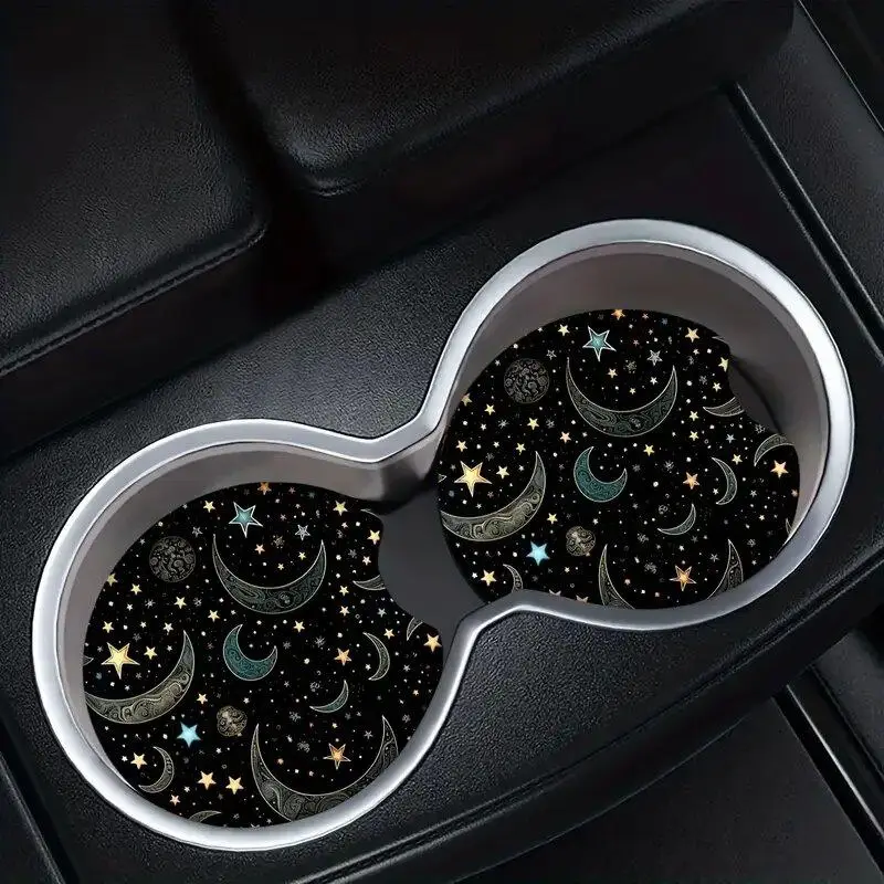 Moon & Star Pattern Car Coaster, Car Cup Holder Coaster, Car Interior Decoration Accessories for Women & Men