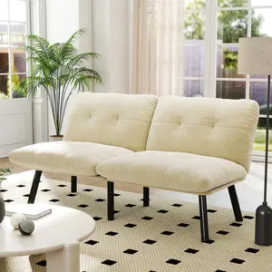 Cream Convertible Folding Modern Sofa Bed Futon Sets Multi Functional Living Room Furniture