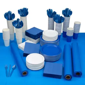 Mega Bulk 1973 Pc. Blue & White Disposable Tableware Kit for 240 Guests
