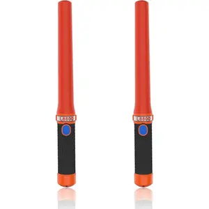 16 inch LED Traffic Control Batons, Signal Traffic Wand with 2pc C Dry-Cell Batteries(Not Include), Safety Air Marshaling Wand for Parking, Airport and Road Traffic Contol, Rubber-Coated Handle 2pcs