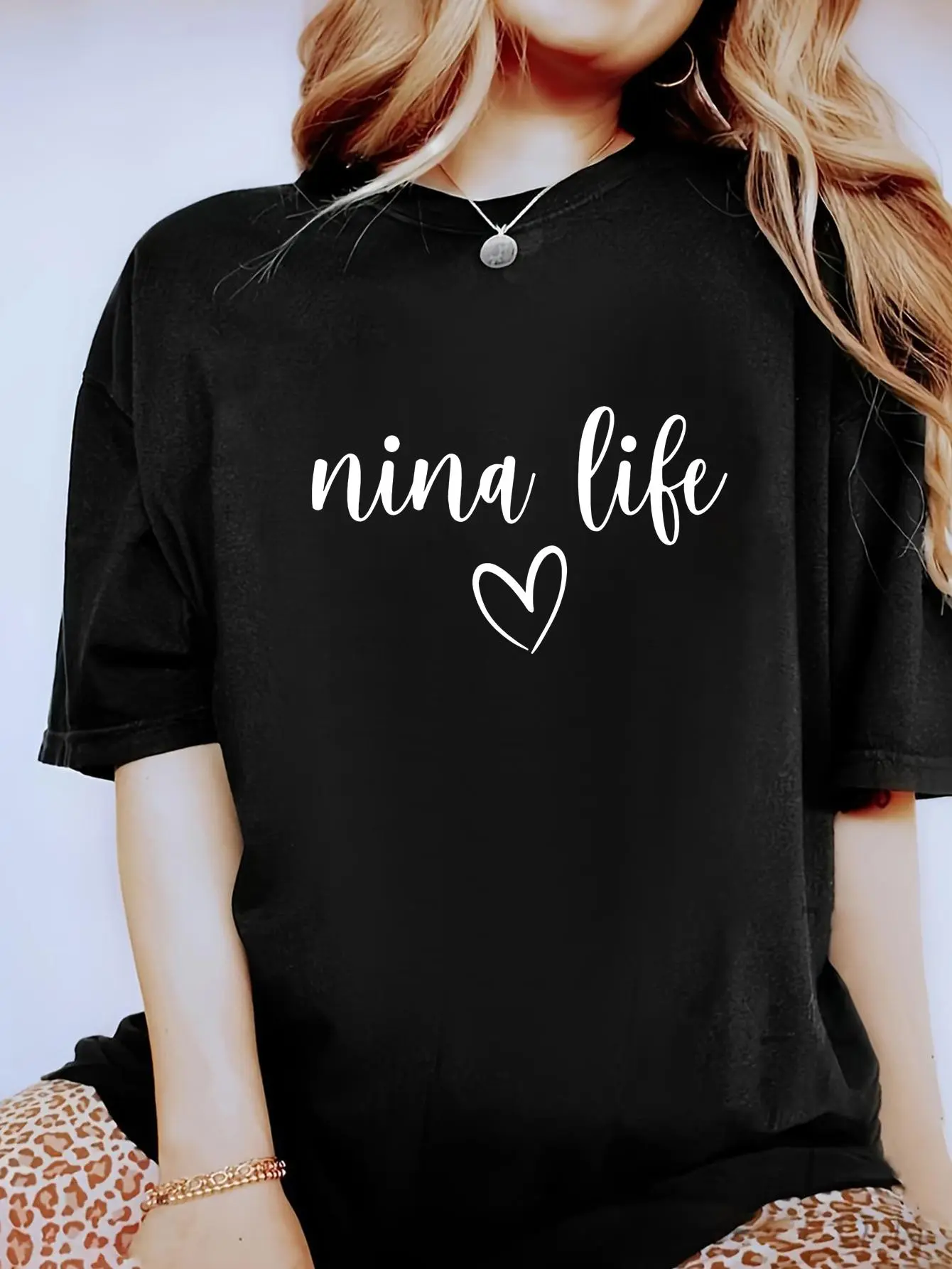 Women's Loose 100% Cotton Graphic T-Shirt - Nina Life Madrina Godmother Proposal Print, Round Neck Short Sleeve Casual Streetwear Top, Soft All-Season Layering Piece, Tumble Dry Only, Do Not Bleach, Large