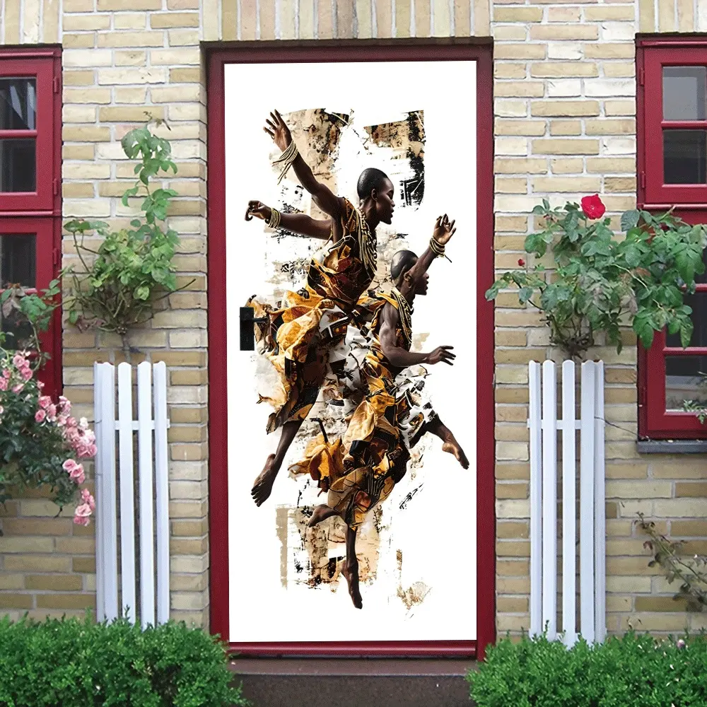 2pcs African Traditional Dance Art Wall Stickers Home Decor Decals Living Room BedroomWall Decor Cultural Art Style Stickers Removable Self Adhesive Wallpaper African Style Decorative Paintings Creative