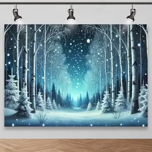 Professional Birch Forest Snowscape Photography Backdrop Wrinkle Resistant Non Glare Polyester for Winter Studio Shoots Banners White