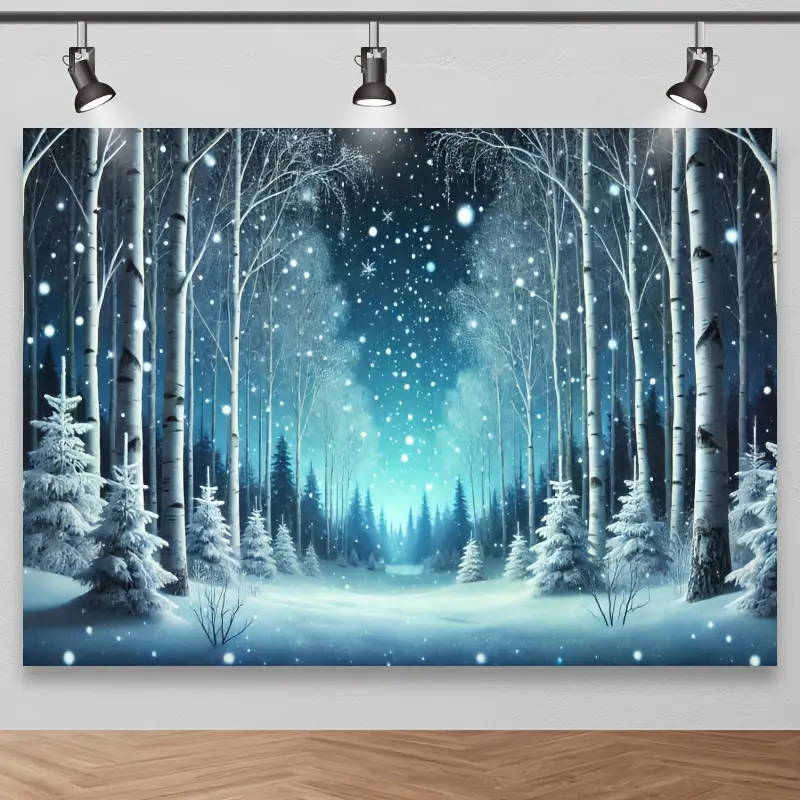 Soft Professional Studio Photography Backdrop - Durable Birch Forest Snowscape, Wrinkle-Resistant Non-Glare Polyester Textile for Winter Studio Shoots, White Banners