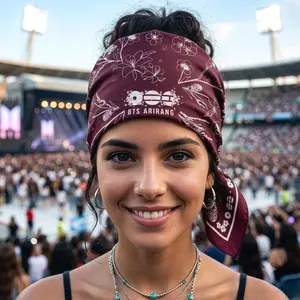 Kpop World Tour 2026 Bandana Scarf – One-Sided Satin Hair Ribbon, Korean Pop Idol Fan Accessory
