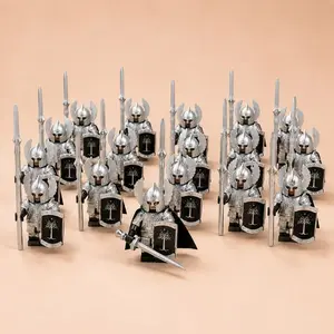 21PCS Silver Knight Mini Figures Set, Medieval Silver Knight Building Block Toys, Compatible with Major Building Blocks, MOC Fans Collectible Toy Accessories