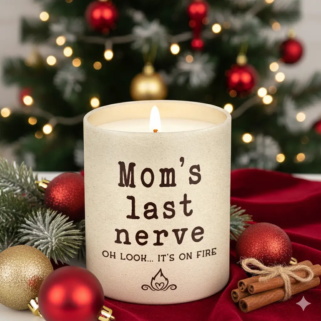 Mom’s Last Nerve Candle – Funny Birthday Gift, Christmas Gift, Xmas Gift for Mom, Stepmom, Bonus Mom, New Mom | 10oz Vanilla Lavender Scented Tin Cand