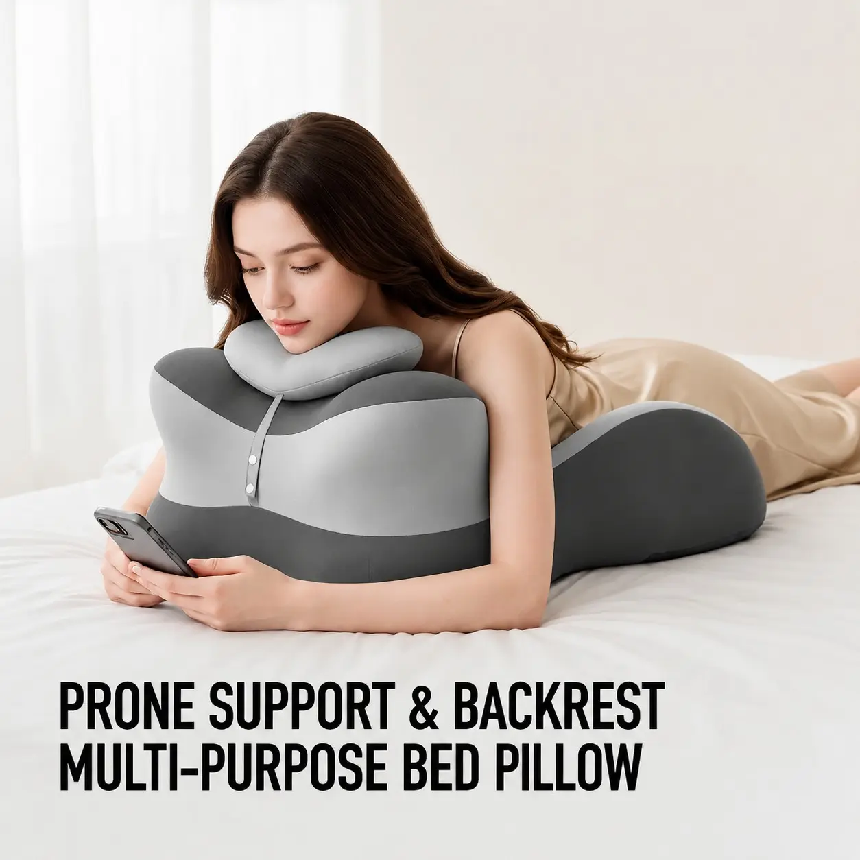 Ergonomic Memory Foam Wedge Pillow, Ideal for Reading, Phone Use, Relaxation, Neck Relief, Multi-Layer Support, Washable Cover, Supportive Bolster, Bolster Cushion