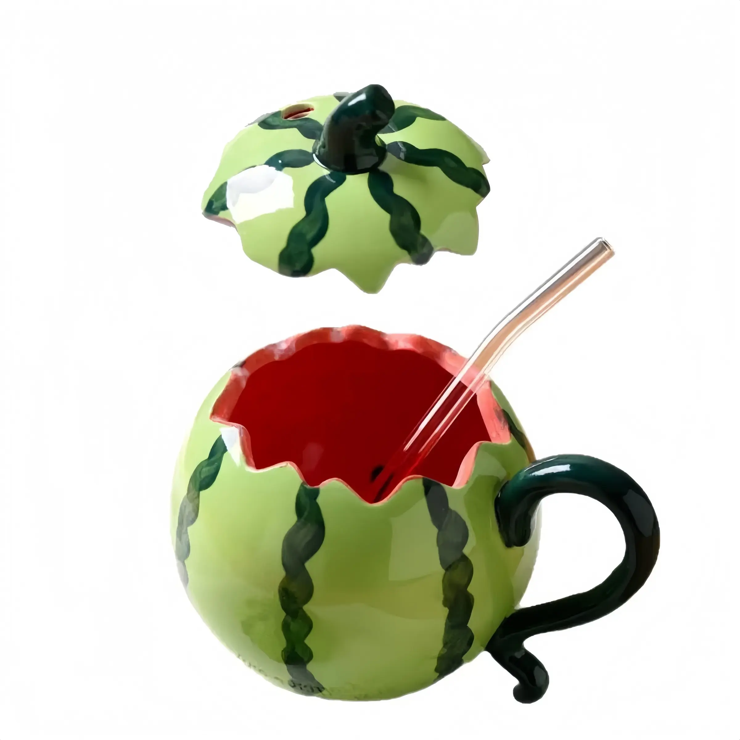 Funny Watermelon Peel Fruit Cup, Summer Juice Ceramic Mug with Straw, Home Coffee Milk Breakfast Cup, Office Use, Unique Gift