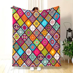 Vintage Mandala Blanket - Ethnic Style HD Printing Flannel: Lightweight Soft Warm All Season Use Office Camping Yoga Travel Decoration Plush Beach Gift Nap Blanket