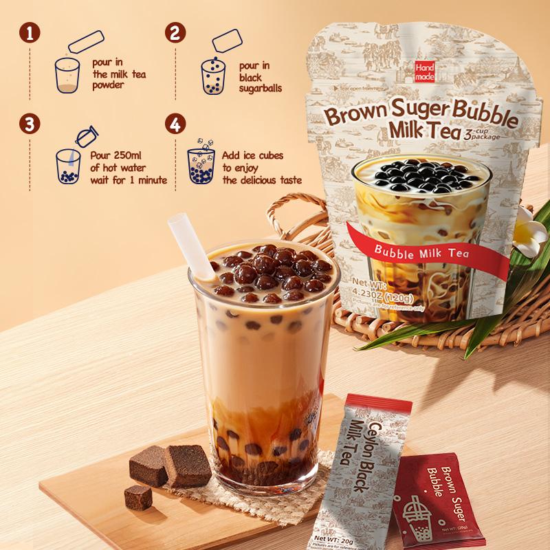 Homemade Boba Milk Tea Kit 6 Servings Authentic Taiwanese Bubble Pearl Milk Tea with Brown Sugar Tapioca Ready in Under One Minute Gluten-Free Vegetarian-Friendly Beverage Drinks