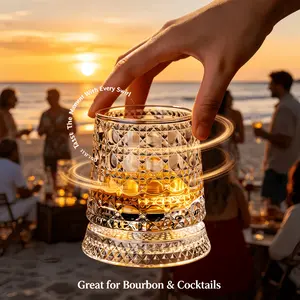 Spinning Aerating Whiskey Glass, 360° Rotating Diamond-Cut Crystal Tumbler with Stable Base, Spill-Resistant Drink Cup for Scotch, Bourbon & Mixed Drinks