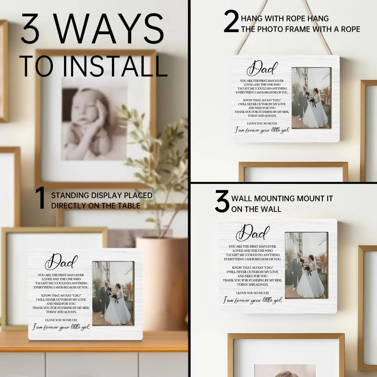 Father Of The Bride Gifts - Dad & Daughter Picture Frame, To My Father on My Wedding Day, Wedding, Engagement, Bridal Shower Gift, Photo Frame 4x6