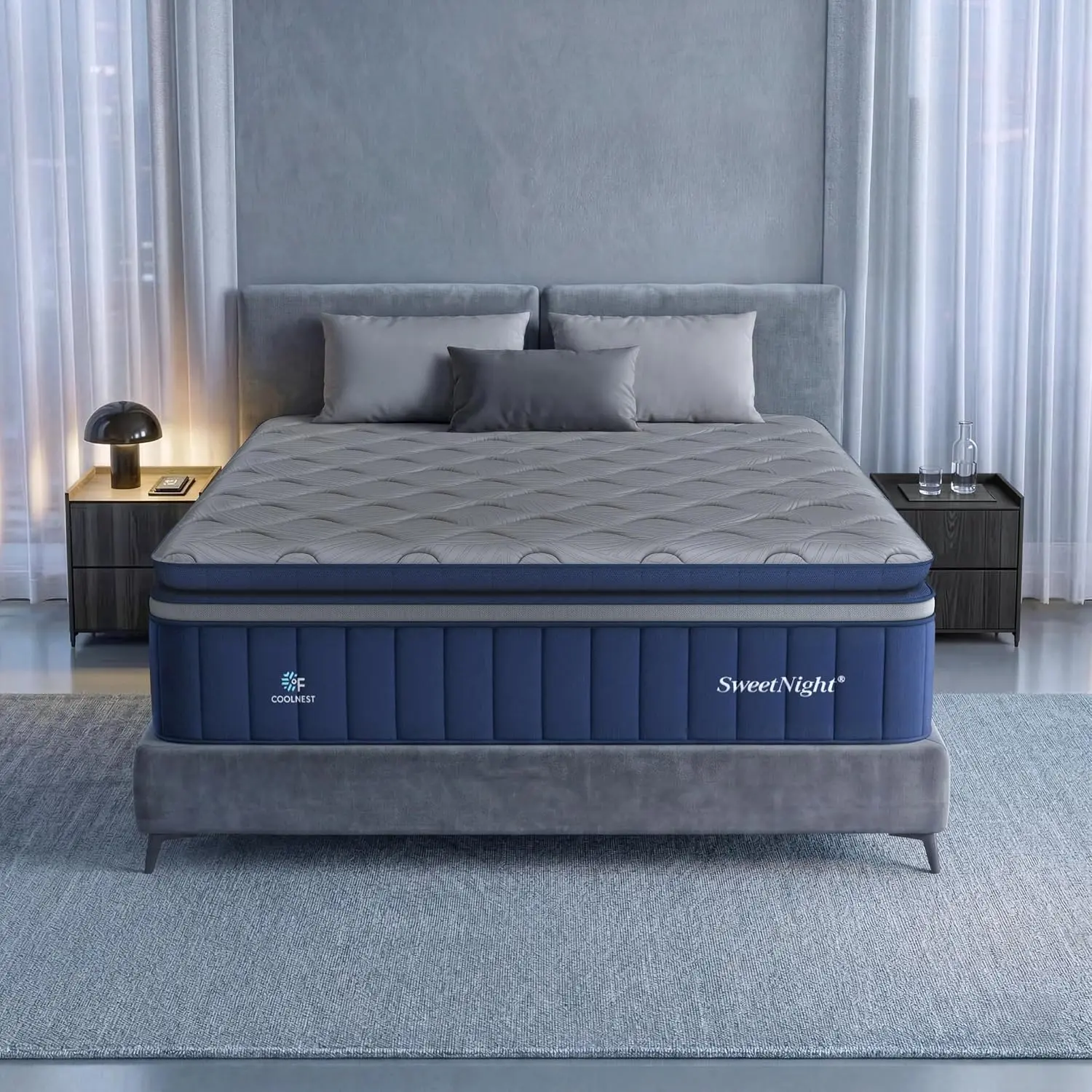 Sweetnight CoolNest Hybrid King Size Mattress 14 Inch, Cooling Pillow Top | Cool Night Sleep for Hot Sleeper, 7-Zone Ergo Support for Pressure Relief, 4 Stage Cool Enhanced Breathability, Medium Firm
