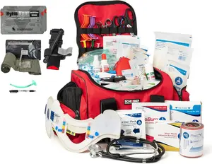 Fully-Stocked First Responder Bag | Professional EMT/EMS Trauma & Bleeding Medical Kit | HSA/FSA Approved | CAT Tourniquet, HyFin Chest Seal, Israeli Bandage & 250+ First Aid Supplies (Red)