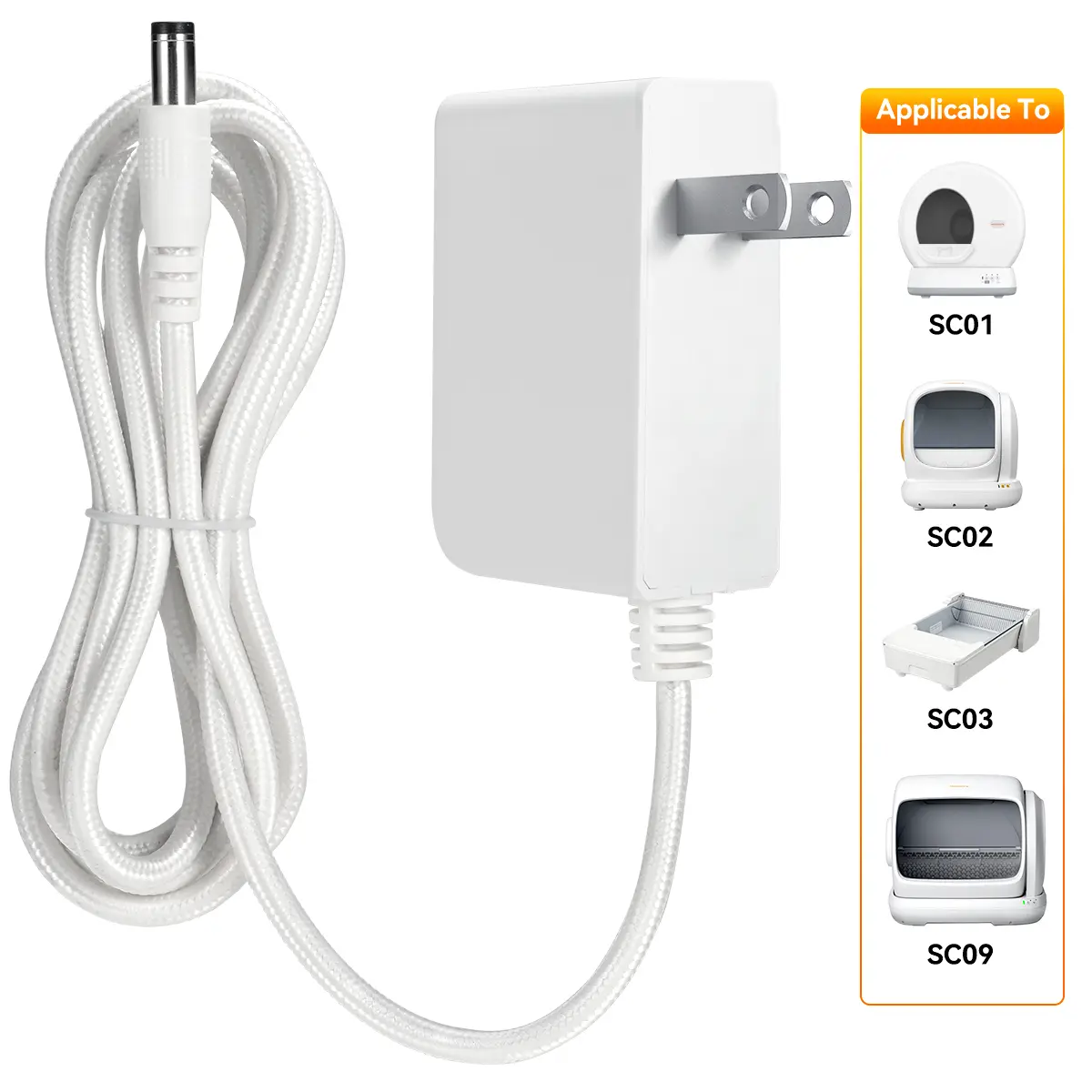 Meowant Automatic Litter Box Adapter 12V AC/DC for MW-SC01/SC02/SC03/SC09 Self-Cleaning Cat Litter Box Power Supply Cord Cable Charger with Safety Protection and 12 Months Warranty