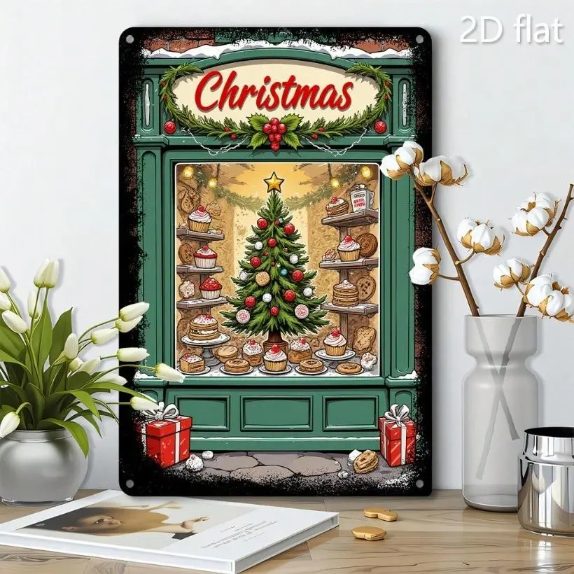 Christmas Bakery Window Sign - Festive Wall Art Decor with Holiday Treats & Tree, Indoor/Outdoor Hanging Plaque (8x12 Inch/20*30cm), Perfect for Holiday Home or Business Decoration, Indoor Outdoor Decor | Cozy Decorative Piece, Christmas Home Decor