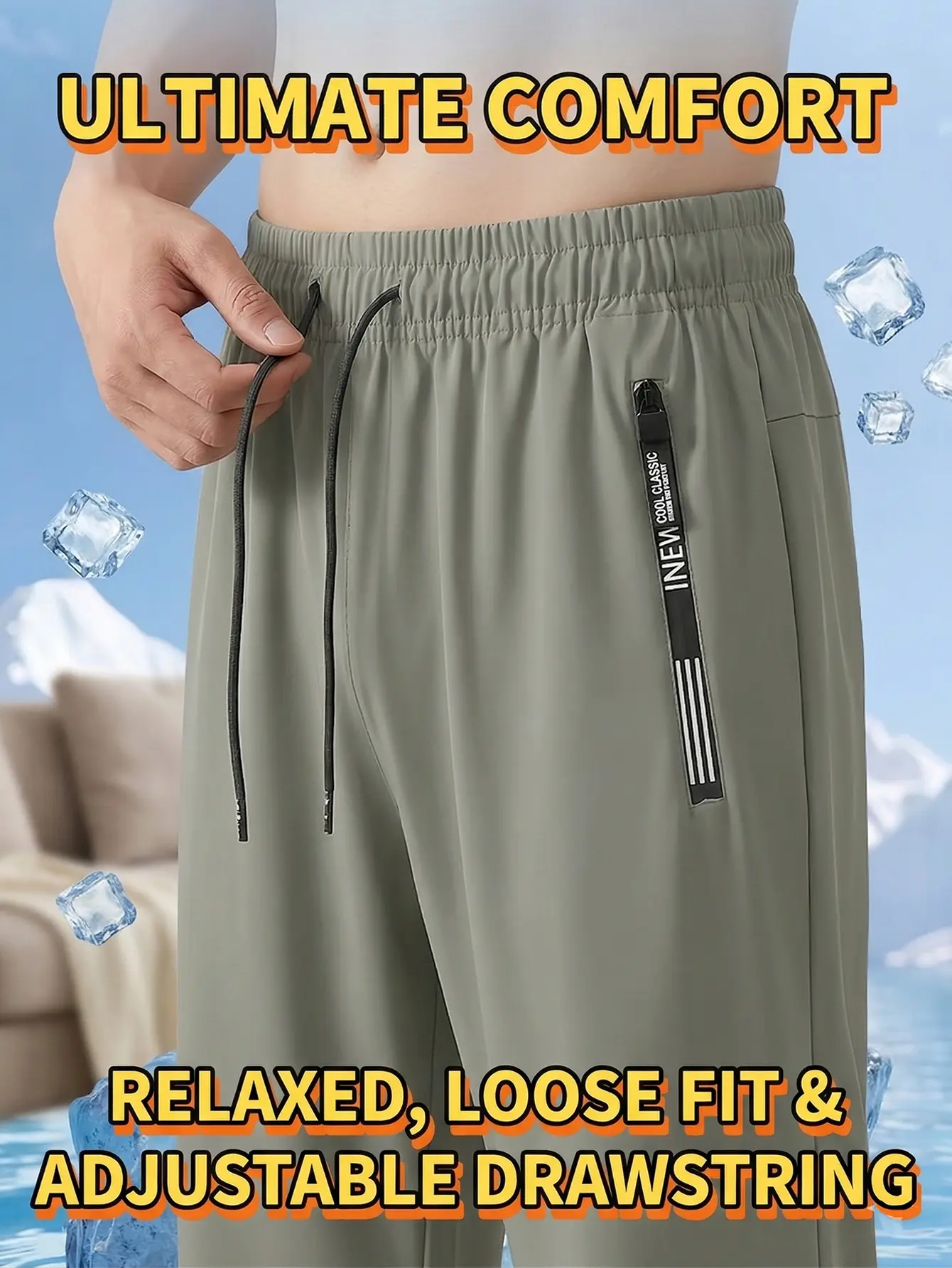 Men's Ice Silk Joggers - Breathable Mid-Elastic Fabric, Elastic Waistband Design, Straight-Leg with Pockets - Solid Color Outdoor Casual Sports Pants, Machine Washable, Comfort Fit, Versatile Style, Durable Material, Perfect for Gym Enthusiasts, Athletic