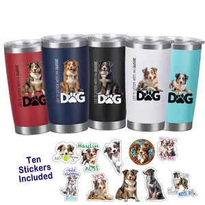 Australian Shepherd Tumbler and Ten Large Digitally Printed Australian Shepherd Stickers, Australian Shepherd Gift for Australian Shepherd Lovers