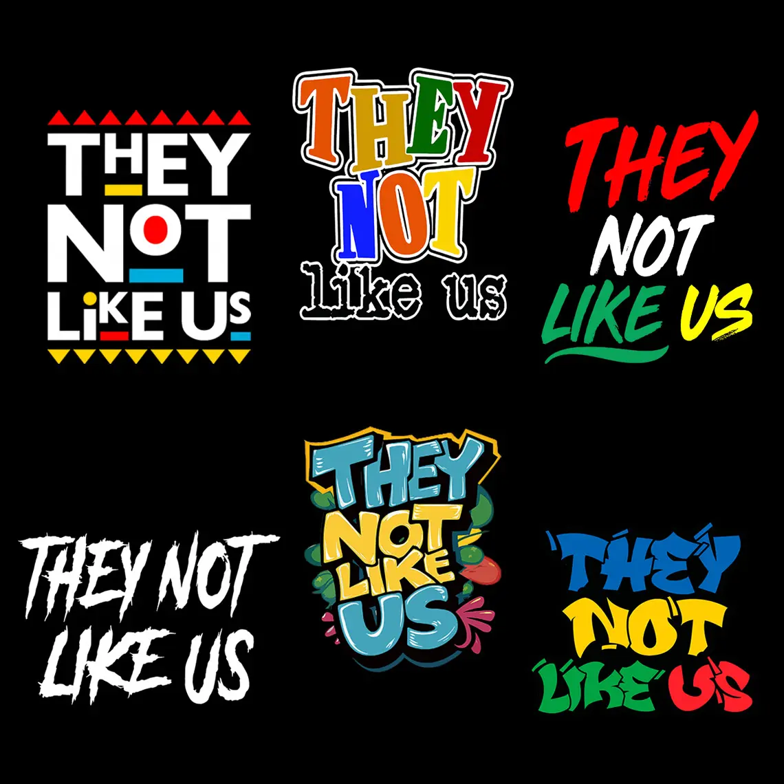 6pcs"THEY NOT LIKE US"DTF Transfer- Suitable For Crafting T-shirts, Bags & Fabric Decor, Washable And Long-Lasting Iron-On Transfer Stickers, ,Fun Juneteenth Personality Heat Transfer Stickers- Clothing Accessories