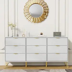 White 9 Drawer Dresser for Bedroom with Deep Drawers, Wood Dressers & Chest of Drawers with Gold Handles, (White) Upholstered Swivel Bar Stools