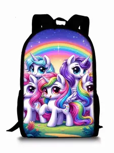 Single-layer backpack with unicorn and pony print