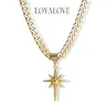 Loyalove 14K Gold Plated 8mm Women's Flat Cuban Eight Pointed Star Pendant Birthday Gifts Anniversary Gifts Jewelry for Women Girls Mother's Day Gift