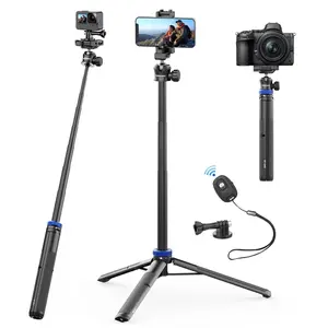 Kaitezenz Selfie Stick Phone Tripod with Remote Control 64" Extendable 2-in-1 Clip 360° Ball Head for iPhone Sony Canon GoPro Travel Adjustable DSLR Grip Handle Mount