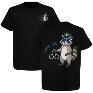 Funny Police Raccoon T-shirt, Cuff ’Em Cop Humor Graphic Tee, Great Gift for Police, Patriots, Made in USA