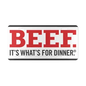 BEEF. IT'S WHAT'S FOR DINNER. License Plate for Beef Lovers, Decorative Aluminum Car Tag or Wall Sign, 12"x6", Pre-Drilled, Easy Install