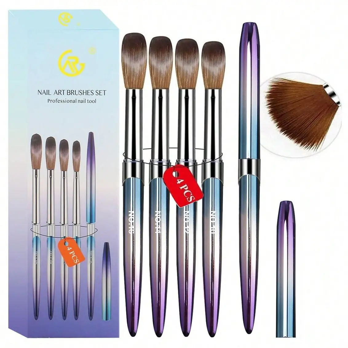 Professional 4Pcs Acrylic Nail Art Brush Set for WomenHome Nail Art Tools with Poly Extension Gel Brushes Idealfor Precision and Versatility, Nail Supplies Equipment, Manicure