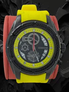COOSSA ORIGINAL Men's Chronograph Watch 48MM Case Yellow Silicone Band 30M WR