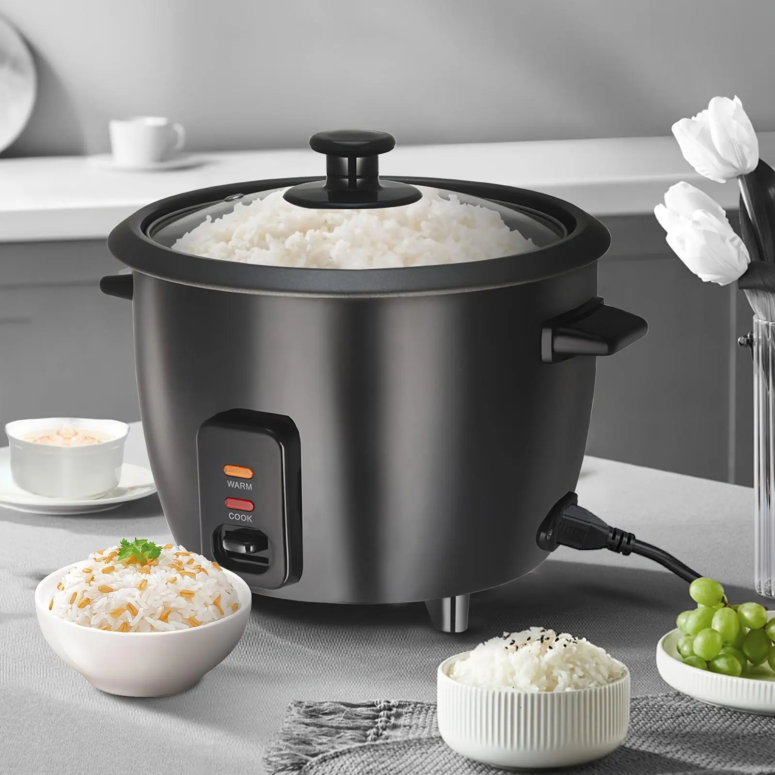 A Rice Cooker Featuring a Detachable Nonstick Pot, a Yogurt Maker with an Automatic Keep Warm Setting, And a Generous Capacity of 6 Cups (Cooked) Or 1. 5 Quarts, And 3 Cups (Uncooked). It Operates with a Single Touch And Serves As a Grain Cooker