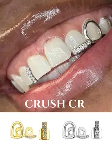 CRUSH CR 14k Golden Plated Open Face Tooth Cap, Tooth Gem, Grillz Set for Woman Man for Daily Commutes Brunch Dates Y2K Aesthetic Outfits Hip Hop Concerts Club Nights TikTok Photoshoots Themed Parties